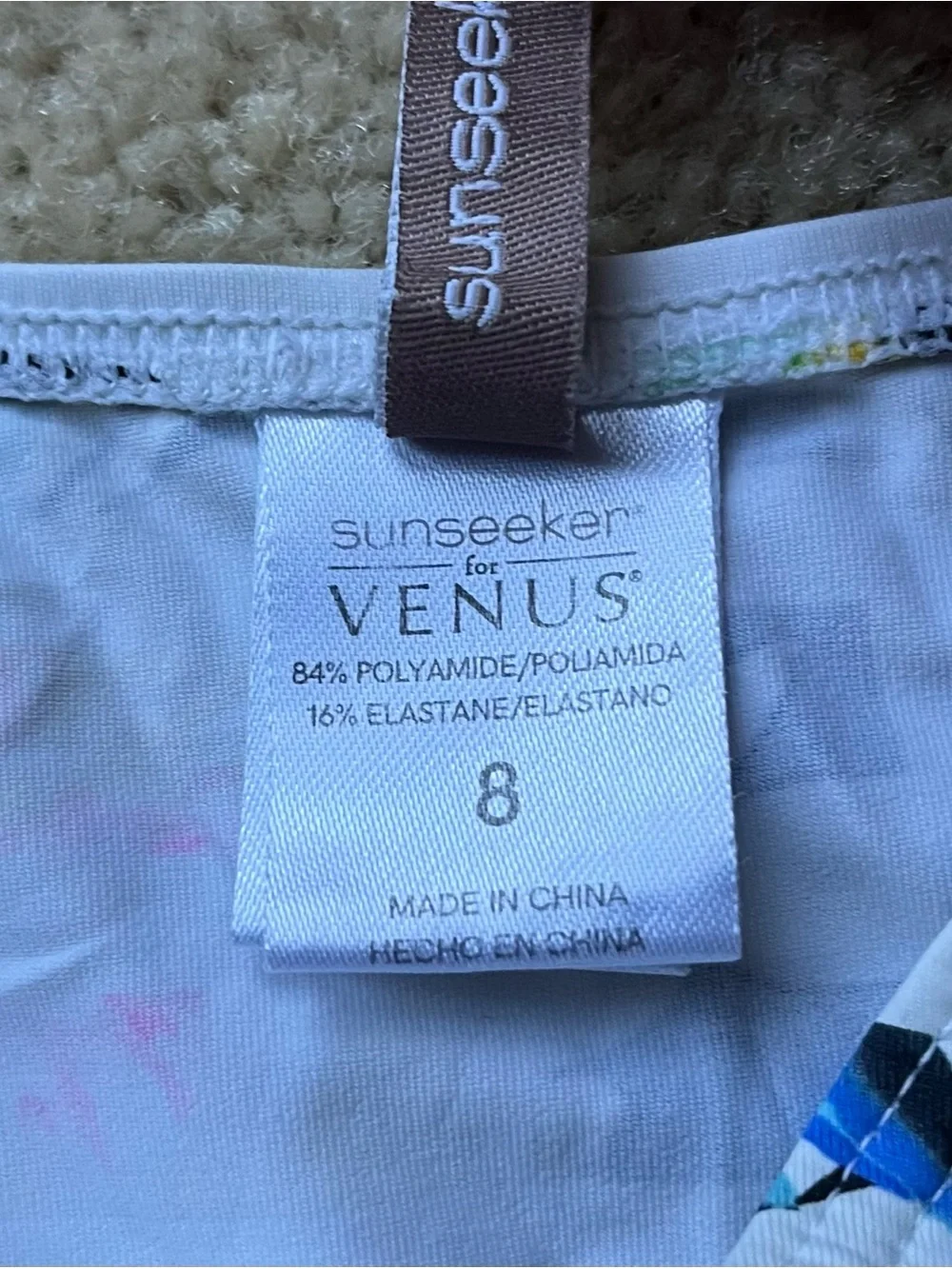 Venus Sunseeker White Multicolor Floral Stripe Underwired Tankini Top - 8 - VGUC